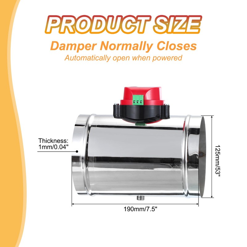 PATIKIL 5" Duct Damper, Stainless Steel Motorized Adjustable HVAC Volume