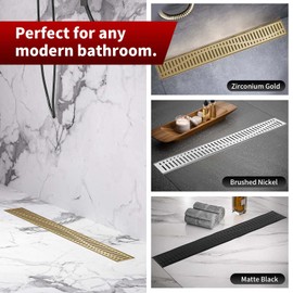 Sharp-tec 36 inch Linear Shower Drain, Gold Rectangular Floor Drain, V-Shape Design Drain Channel, 304 Stainless Steel, cUPC Certificated for Bathroom Shower Room (Drain Base is Not Included)