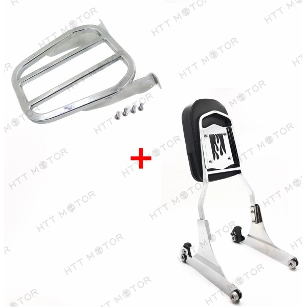 HTTMT Chrome Flame Detachable Sissy Bar Backrest & Luggage Rack