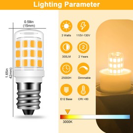 ZHENMING Dimmable E12 LED Bulb 3W Candelabra LED Light Bulbs 30 Watt Equivalent, Dryers, Water Dispensers, Salt Lamps, Chandelier, 3000K Warm White 300lm AC120V Tubular Small E12 Bulb, 5 Packs