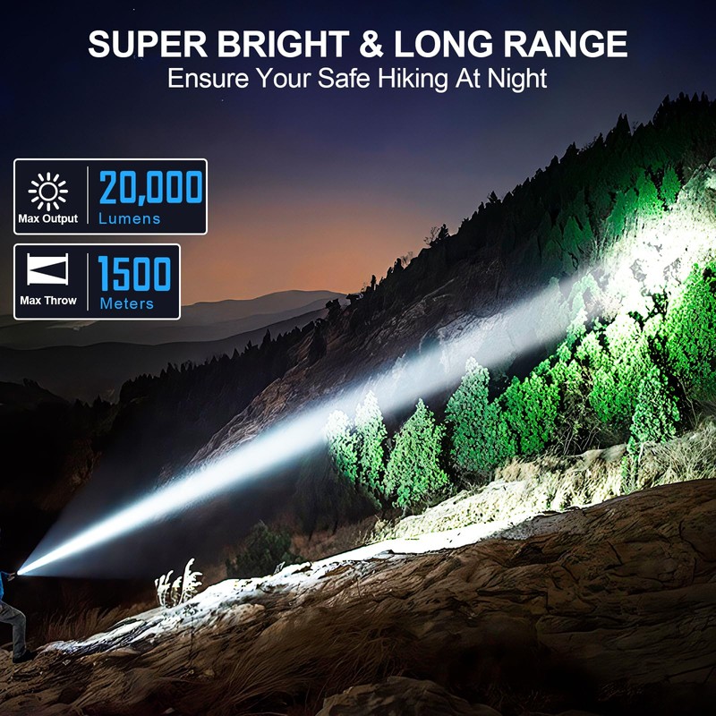 Flashlights High Lumens Rechargeable, 20000 Lumens Super Bright 1500 Meters