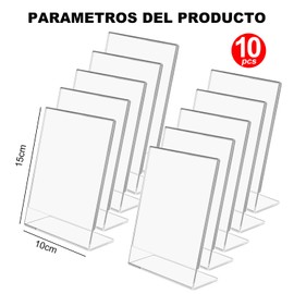 QIUZSE 10 Pzs Soporte de Acrílico para Letreros, Menu Holder, Doble Cara Transparente de 4x6 pulgadas. Soportes de plástico para volantes, para Oficinas, Tiendas, Restaurantes, Hoteles, Bodas.