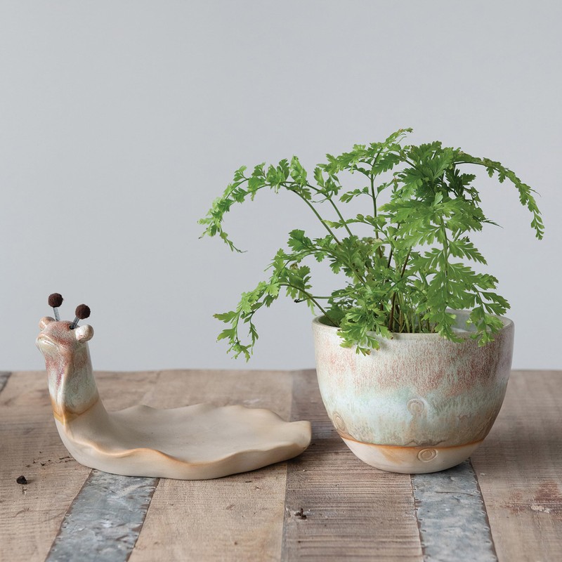 Creative Co-Op Stoneware Snail Planter, Reactive Glaze, (Each One Will