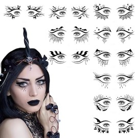 10 Hojas de pegatinas temporales para tatuajes de sombras de ojos, Pegatinas De Sombra De Ojos De Halloween, Pegatina De Tatuaje De Delineador De Ojos Con Estilo De Araña De Murciélago Negro Clásico Para (A, 10 Hojas)