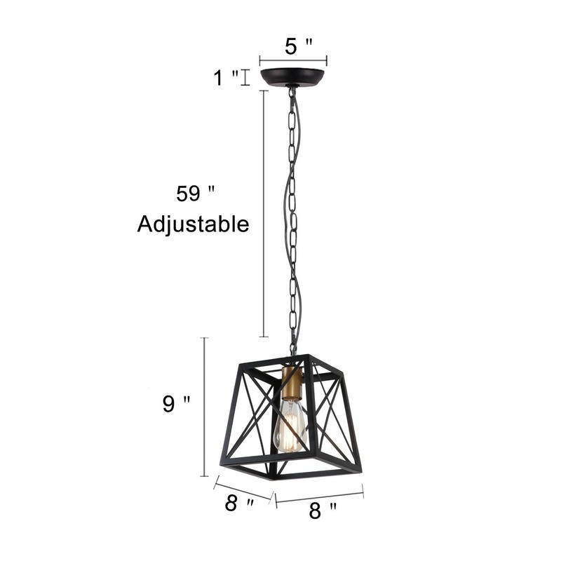 Eumyviv Metal Pendant Light, 1-Light Industrial Chandelier Trapeziod Lighting Fixture