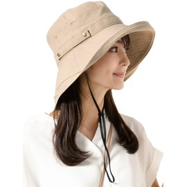 QUEENHEAD Women's Hat, UV Protection, Large Size, Breeze French Hat, Makes Your Face Look Smaller, Wide Brim, Safari Hat, beige