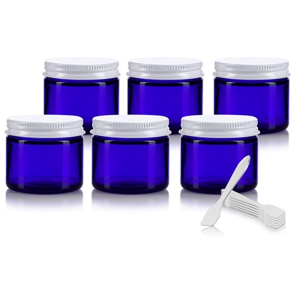 Cobalt Blue Thick Glass Straight Sided Jar with White Metal