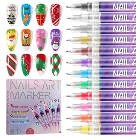 EBANKU 12 Color Nail Art Pens Set, 0.5 MM 3D Nail Polish Pens Acrylic Paint Pens Nail Markers for Nail Art Drawing Painting Nail Point Dotting Pen Nail Design Kit Home Nail Salon DIY