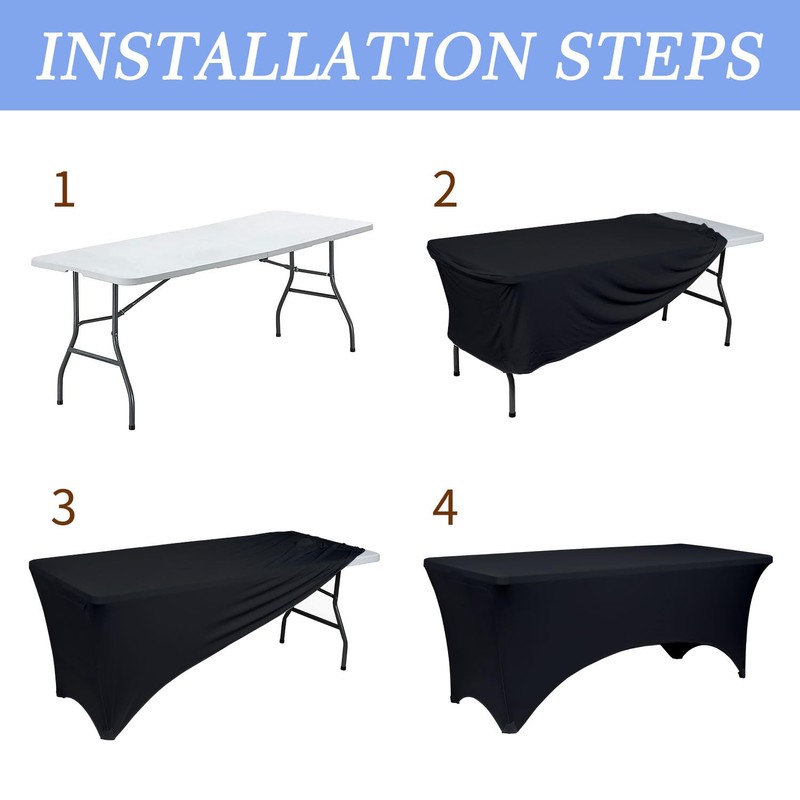 Kapwall 6ft table cloth, Black Spandex Tablecloth Tight, Fitted, Washable