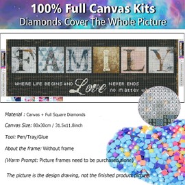 YALKIN Full Square Diamond Painting Kits for Adults Beginners (31.5x11.8inches) Family Diamond Art Full Drill Pictures, Wall Decor, Stress and Anxiety Relief
