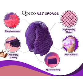 2 Pcs African Bath Sponge African Net Long Net Bath Sponge Exfoliating Shower Body Scrubber Back Scrubber Skin Smoother, Dead Skin Remover, Great for Daily Use (Pink, Purple)