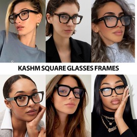 Kashm Thick Square Frame Glasses for Women Men Retro Non-prescription Blue Light Blocking Lens Eyeglasses Orange