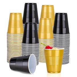 12 oz Disposable Plastic Cups – Black & Gold 2-Color Combo (100Pack) | 50 Black + 50 Gold per Pack | Two-Tone Party Cups for Spring Break,Easter,Game Day,Weddings, Birthdays, BBQs& Everyday Use