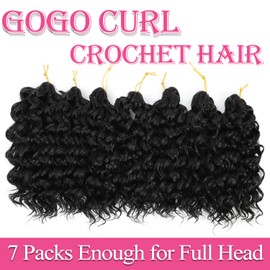 Gogo Curl Crochet Hair 10 Inch 7 Packs Short Curly Crochet Hair for Blcak Women - Beach Curl Crochet Hair - Deep Wave Crochet Hair - Water Wave Braids Synthetic Hair Extensions (10 Inch 7 Packs 1B)