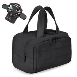 Jwtolp 4-in-1 Large Capacity Toiletry Bag, Waterproof Puffy Cosmetic Case, Portable Multi-Functional Travel Pouch with Open Flat Design for Women (Black)