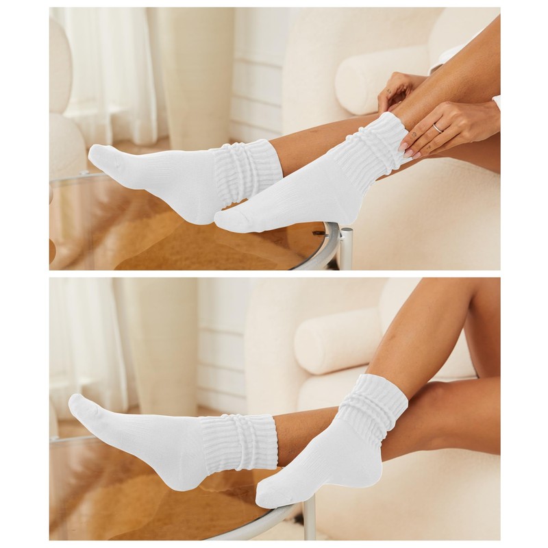 Women's Slouch Crew Socks Retro Solid Scrunch Boot Chunky Ribbed
