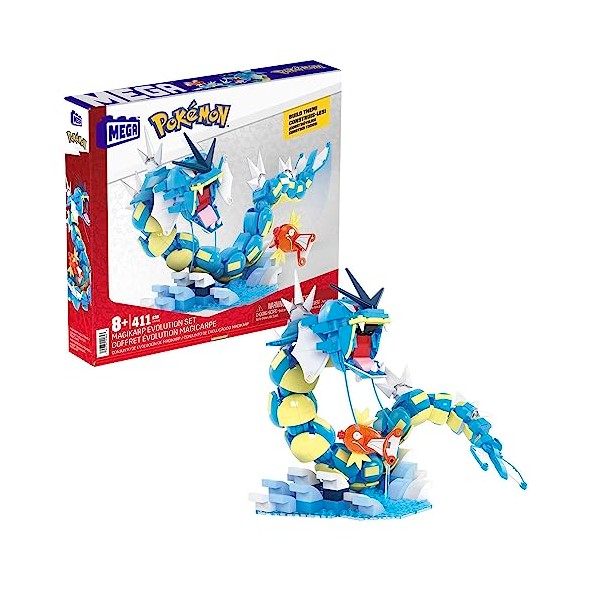MEGA PokÃ©mon Action Figure Building Toys Set for Kids, Magikarp Evolution Set with 411 Pieces, Buildable and Poseable Gyarados, 20 inches, HNT95
