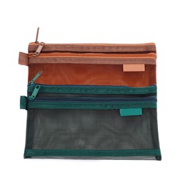 2 Pcs Double-Layer Mesh Zipper Makeup Bags Cosmetic Bags Portable Makeup Organizer Travel Toiletry Pouch for Office Home Travel(Green and Brown)