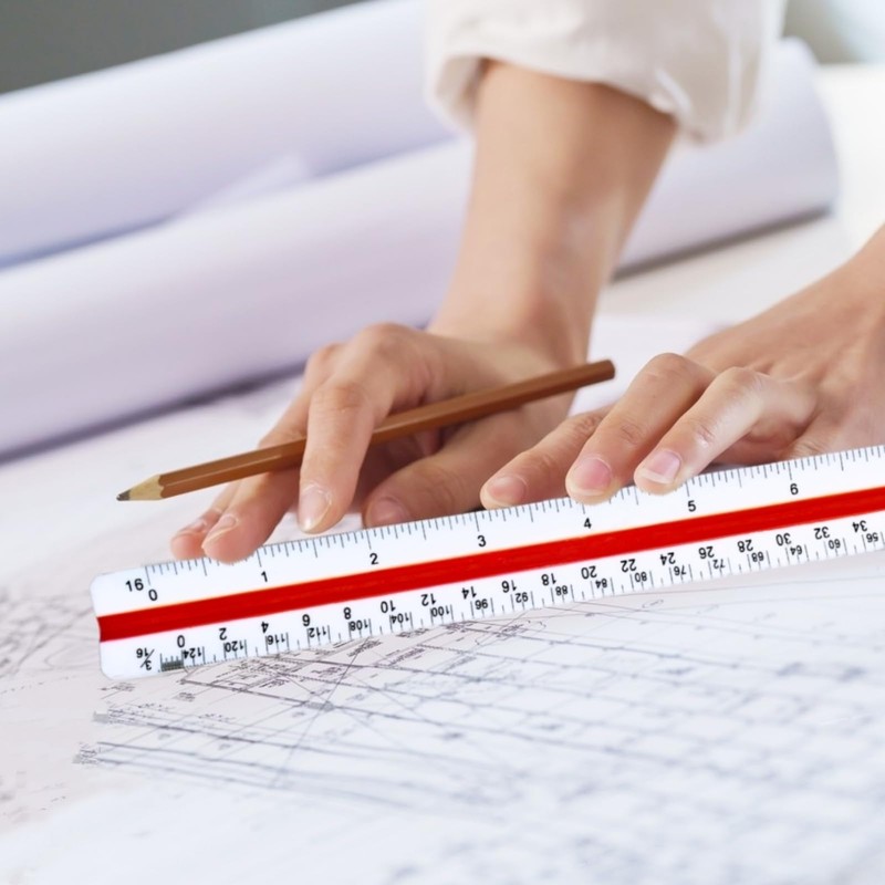 Architectural Scale Ruler, 12” Plastic Architect Scale, Triangular Ruler for