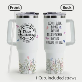 Chaos Coordinator Gifts - Birthday Gifts for Women - Thank You Gifts for Teacher - Christmas Gifts for Women, Mom, Coworker, Manager, Teacher, Boss - Stainless Steel Tumbler with Handle and Straw 40oz