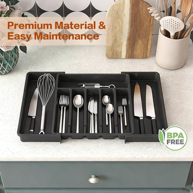 TSONDEKU Expandable Silverware Drawer Organizer - BPA Free Flatware and