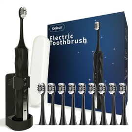 Diamond Style - Sonic Electric Toothbrush for Adults and Kids, Comes with 10 Brush Heads & Travel Case, 5 Modes with 2 Minutes Built in Smart Timer, One Charge for 90 Days, 42,000 VPM Motor (Black)