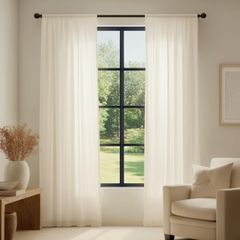 FMFUNCTEX Sheer Non-See-Through Taupe Curtains for Bedroom, Faux Silk That Let Light Curtains 84 inches Long Light Filtering Privacy Sheer Window Drapes for Living Room, Rod Pocket 2 Panels Set