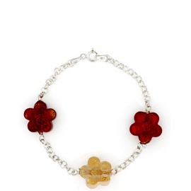 Venetiaurum - Bracelet with Original Murano Glass Flowers and 925 Sterling Silver Chain - Made in Italy Certified Jewel