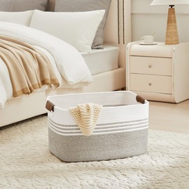 SunNewt Laundry Hamper 86L Large Blanket Storage, Blanket Basket Living Room, Toys, Towel, Dirty Clothes in Bathroom, Bedroom, Nursery Laundry Basket with Leather Handles - Beige Brown Color