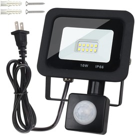SenMeiGuang LED 【2022 Improved 2P Plug Ultra Thin · PSE Certified】Floodlight, 10 W, Cool White, 6,000 K, 1,000 LM, Work Light, Sensor Light, Motion Detection, Waterproof IP66, Outdoor, Outlet