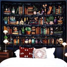Uspring Gothic Bohemian Black Cat Skull Tapestry (70.9 x 92.5 inches) for Bedroom, Living Room, Home Decor