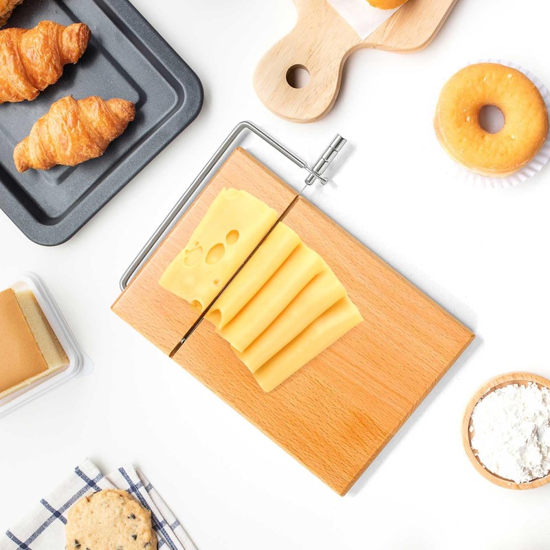LZMS Wooden Cheese Cutting Board, Cheese Slicer Kit with Replaceable