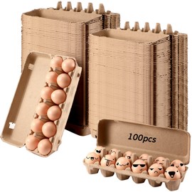 Sieral 100 Pcs Paper Egg Cartons Bulk for Chicken Eggs Blank Pulp Fiber Egg Tray Holder Reusable Empty Storage Containers for Farm Market Kitchen Camping Picnic DIY(12 Count)
