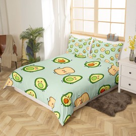 Homewish Kids Avocado Bedding Set Kawaii Fruit Duvet Cover For Girls Boys Women Children Bedroom Decor Cartoon Avocado Bedding Set Cute Bed Set Soft Microfiber With 1 Pillow Case Zipper Green Single
