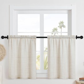 Home Queen Faux Linen Window Curtains for Small Window, Farmhouse Kitchen Curtain for Bathroom, Living Room, 2 Panels Set, 27" W x 36" L, Linen