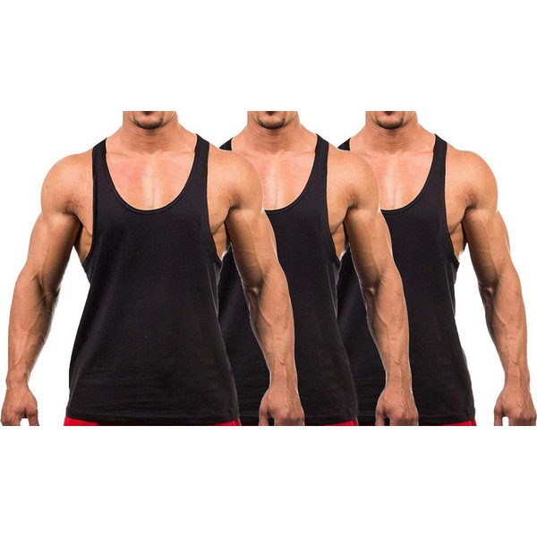YAKER Men's Blank Stringer Y Back Bodybuilding Gym Tank Tops