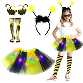Aitsite Bees Children's Animal Costume, Tulle Skirt with Fairy Lights, Carnival, Animal Costume, Jungle Costume, Children, Girls, Tulle Skirt Set, with Hair Bands, Nose Bows, Tail, Carnival Fancy