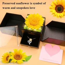 Sereney Preserved Sunflower Gifts for Women, Sunflower Necklace You are My Sunshine gifts as Romantic Christmas Gifts for Her, Silver Necklace Anniversary Birthday Gifts for Wife Daughter Girlfriend