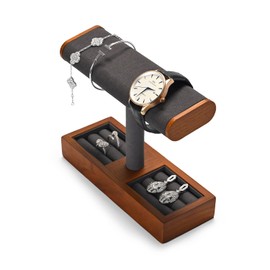Oirlv Multifunctional Solid Wood T-Bar Jewellery Stand for Organiser Ring Jewellery Watch Bracelet Necklace