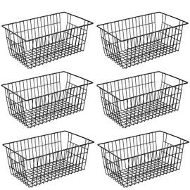 GEDLIRE 15.2" Metal Wire Baskets for Organizing 6 Pack, Household Pantry Storage Freezer Organizer Bins with Handles, Freezer Baskets for Upright Freezer, Refrigerators, Kitchen Cabinets, Black