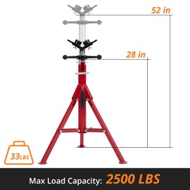 Pipe Jack Stand, Heavy Duty Jack Stand, Pipe Stand for Welding, V-Head with 2 Balls for Easy Movement of Items, Portable Folding Legs, for 1/8-12 Inch Pipe, Adjustable Height 28-52 Inches