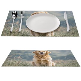 Placemats Set of 1 Golden Retriever Dog Printed Washable Wipeable Placemat Non-Slip PVC Table Mats Heat Resistant Place Mats Table Decor for Dining Patio Restaurant
