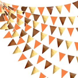 32Ft Orange Brown Gold Bunting Banner Fall Party Decorations Fabric Triangle Flag Pennant Garland Streamers for Autumn Thanksgiving Harvest Birthday Wedding Engagement Bridal Baby Shower Hanging Decor