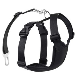 MASCRETTA Arnés para Perro con Correa de Cinturon para Auto. Arnés de Mascota para Coche. Disponible en 3 tamaños S M y L. (M, Negro)