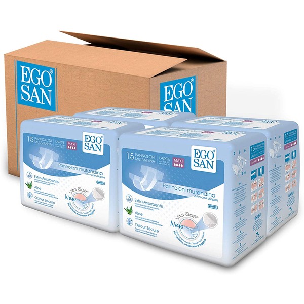 EGOSAN Maxi Incontinence Disposable Adult Diaper Brief Maximum Absorbency and Adjustable Tabs for Men and Women (X-Large Case, 60-Count)