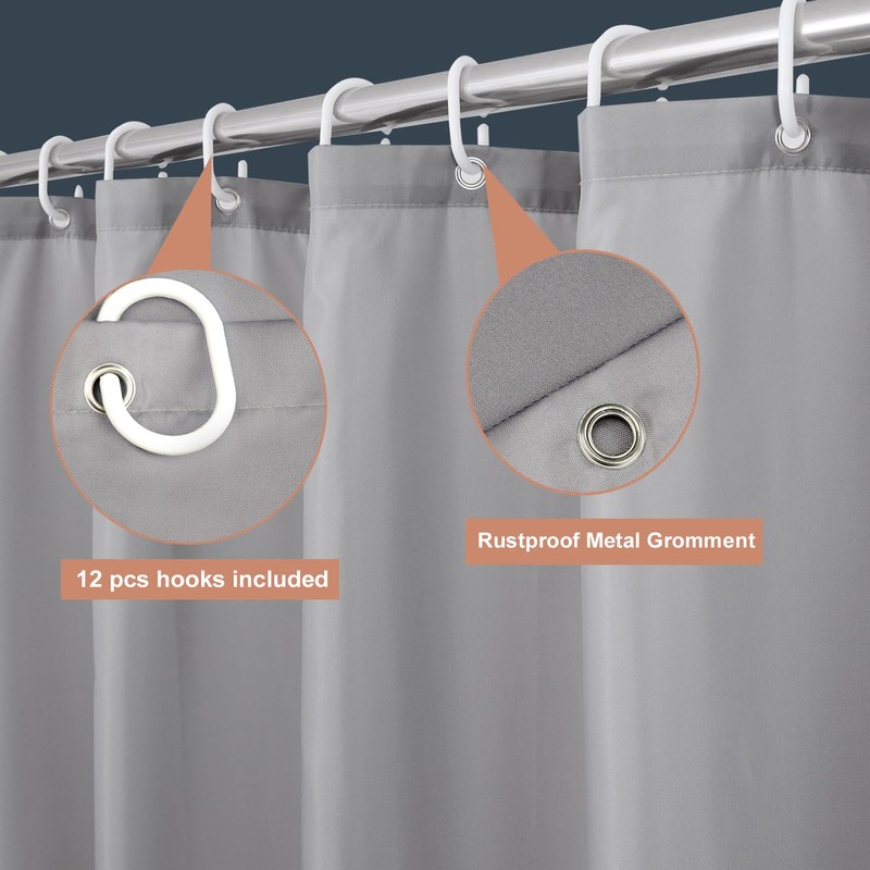 UFRIDAY Grey Fabric Extra Long Shower Curtain Liner 72 x