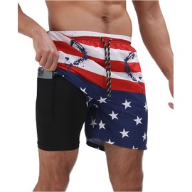 Cogild Mens Swim Trunks, Colorful Printed Swimming Trunks, Quick Dry Board Shorts with Mesh Lining