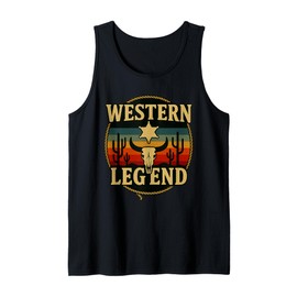 Western Legend Cowboy Design Longhorn Skull Sheriff Star Tank Top