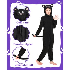 Wizland Disfraz de traje de gato negro, halloween animal onsie niñas para niños, traje de gato peludo disgraz 4-6