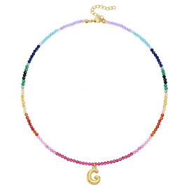 KissYan Beaded Initial Necklace for Women, 14K Gold Plated Bubble Bead Letter Pendant Rainbow Choker Colorful Summer Beach Jewelry(Gold G)